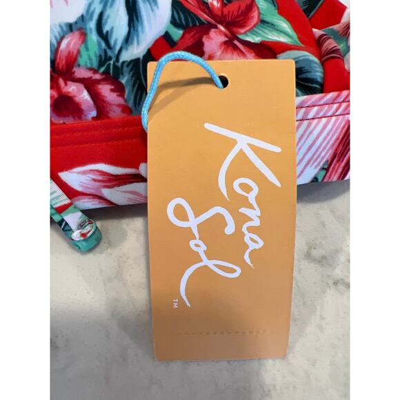 NWT Kona Sol Women’s Keyhole Bralette Bikini Top Floral Tropical Size S Orange - Picture 5 of 6